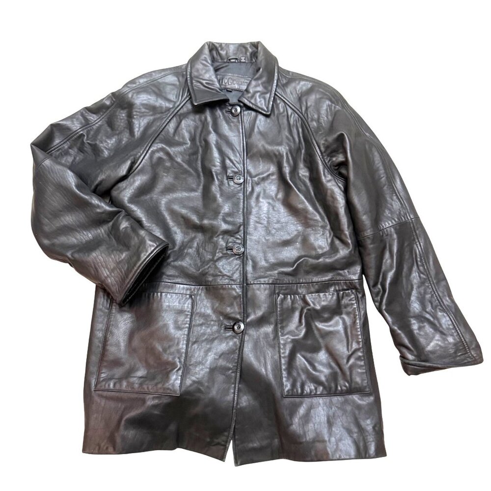 Nuage CGC Collection Women's Car Coat Jacket M Black Leather Pockets Button Down